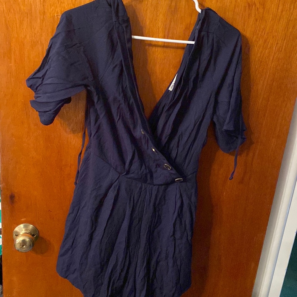 blue button up romper